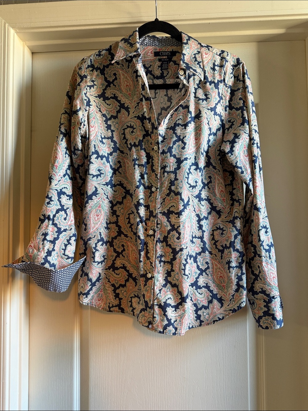 Chaps women’s Paisley Button-Down Shirt - Navy & Cream